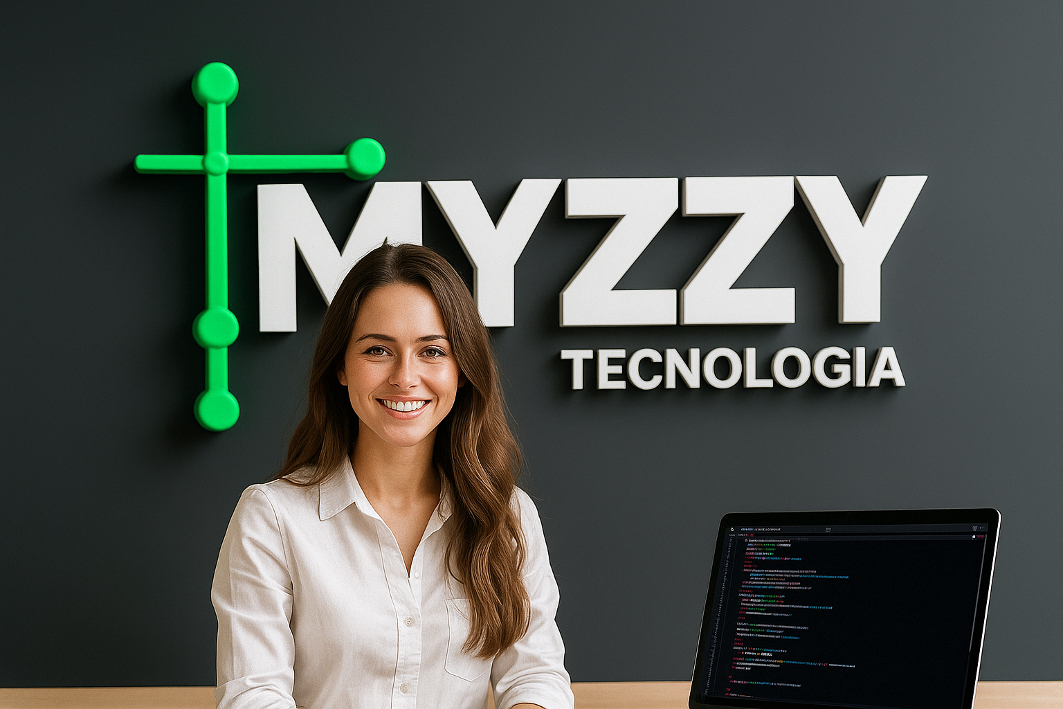 Myzzy Tecnologia Mulher Sorrindo Logo Myzzy Tecnologia